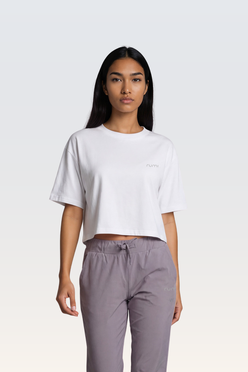 W Moon Oversized Cropped Tee - Snow